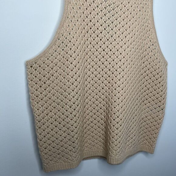 J.CREW Cashmere Top Women Small Tan NEW Pointelle Sleeveless Sweater BZ496 - Picture 3 of 12